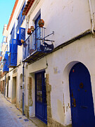 Charming Blue-Facade Sitges Spain Blue Door Print Mediterranean Rustic Facade Color Fine Art Photograph by Travel Essayist