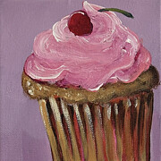 Cherry Cupcake Painting by Lucia Stewart