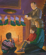 Christmas - Family In Front Of Fireplace Painting by Michael Garland