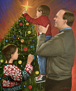 Christmas - Placing The Star On The Tree Painting by Michael Garland