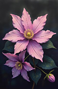 Clematis Wall Art Floral Oil Painting Digital Art by Nature Oil Painting