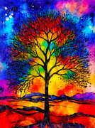 Colorful abstract black locust tree silhouette on a colorful background - watercolor ink Digital Art by Nicko Prints