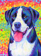 Colorful Bicolor Dog with Rainbow Colors Painting by Rebecca Wang