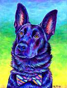 Colorful Black German Shepherd Dog Painting by Rebecca Wang