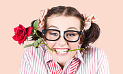 Cute Smiling Woman Wearing Nerd Glasses With Rose Photograph by Jorgo Photography