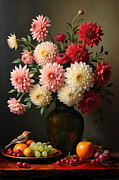 Dahlia Wall Art Floral Still Life Digital Art by Nature Oil Painting