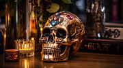 Day of the Dead Jeweled Halloween Skull Still Life with Candle Digital Art by Michel Cruz-Garcia