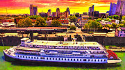 Delta King steamboat and the Sacramento skyline at sunrise - watercolor painting Digital Art by Nicko Prints