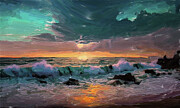 Beach Sunset Painting Oil on Canvas Digital Art by Nature Oil Painting