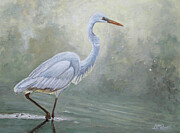 Egret In The Mist Painting by Angeles M Pomata