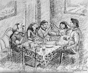 Father's Thanksgiving Dinner Drawing by Michel Cruz-Garcia