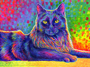 Psychedelic Rainbow Black Cat - Felix Painting by Rebecca Wang