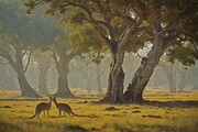 Forest Trees And Two Kangaroos Digital Oil Painting Digital Art by Nature Oil Painting