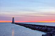 Frankfort North Pier Light at Dramatic Sunset Photograph by Michael Collins