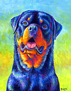 Gentle Guardian Colorful Rottweiler Dog Painting by Rebecca Wang