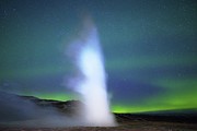 Geyser and aurora Photograph by Christopher Mathews
