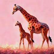 Giraffe mom and baby Digital Art by Lucia Stewart