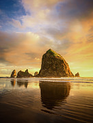 Golden Hour at Haystack Rock Photograph by Kevin Schwalbe