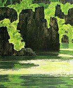 Green Lake In Stone Forest Painting by Zhan Jianjun