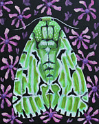 Green Moth Painting by Lucia Stewart