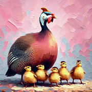 Guinea Fowl and chicks Digital Art by Lucia Stewart