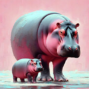 Hippo and baby Digital Art by Lucia Stewart