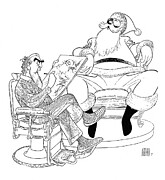 Hirschfeld Self Portrait with Santa Claus Drawing by Al Hirschfeld