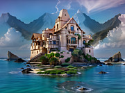 House At The Lake, In The Mountains Digital Art by Eris and AI