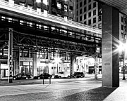 In the Quiet of the Night -- Chicago 'L' Train Over a Quiet Street in Chicago, Illinois Photograph by Darin Volpe
