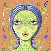 Insect Girl Antennette - Sq.Orange Digital Art by Valerie White