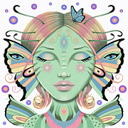 Insect Girl, Flutter - Sq.White Digital Art by Valerie White