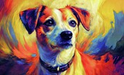 Jack Russell Terrier - colorful portrait in red, blue, and yellow hues Digital Art by Nicko Prints