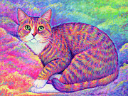 Junior the Colorful Brown Tabby Cat in Clouds Painting by Rebecca Wang