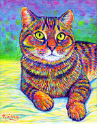 Kevin the Colorful Brown Tabby Cat Painting by Rebecca Wang