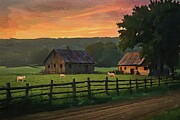 Landscape painting of a charming rural farm Digital Art by Nature Oil Painting