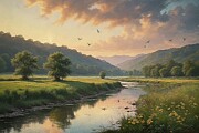 Calm River Oil Painting Digital Art by Nature Oil Painting