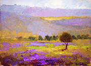 Lavender Fields and Hills Painting by Radha Rao