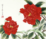 Lion Head Camellias Painting by Ren Yu