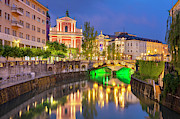 Ljubljanica river and the triple bridge at night, Slovenia Photograph by Neale And Judith Clark