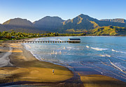 Lone man on the sand of Hanalei beach on the nor Photograph by Steven Heap