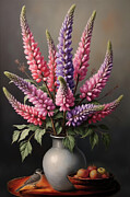 Lupine Wall Art Floral Still Life Digital Art by Nature Oil Painting