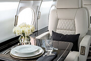 Luxury Gulfstream Jet Interior with Fine Dining Setting - by Dave Koch Photograph by Dave Koch - Aircraft Photography