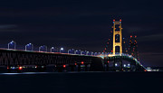 Mackinac Bridge At Night Photograph by Dan Sproul