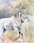 Majestic White Horse in Motion Painting by Amanda Amend