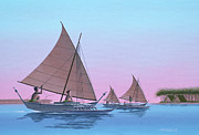 Millennium of Sailing in Marshall Islands - Jaluit Malmel Outrigger Sailing Canoe Painting by Keith Reynolds