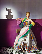 Model Helen Bennett in Bright Floral Dress Beside Bust Photograph by Horst P Horst