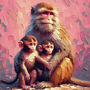 Monkey and her babies Digital Art by Lucia Stewart