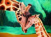 Mother and Child Giraffe Painting by Michel Cruz-Garcia