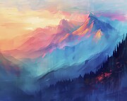 Mountain_landscape_with_a_sunset_warm_and_cool_colors_No 3 Digital Art by Andre Petrov