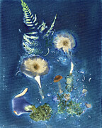 Mystical Forest Fungi and Fern Watercolor Sun Print Mixed Media by Elizabeth Reich